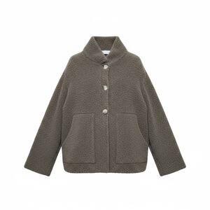Bruno Manetti Jacket Women Large/42 Brown Fuzzy Pile Sherpa Wool Button Up Italy